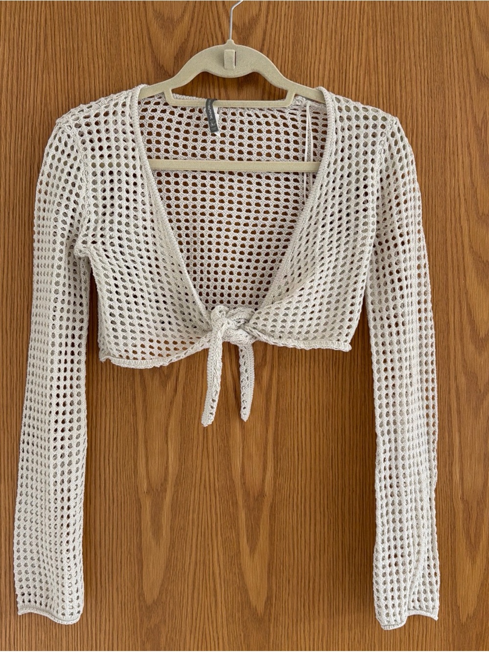 Streetwear Society XS Crochet Tie Front Shrug Cardigan Cream Cropped Boho Y2K